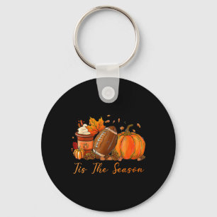 Tis The Season Fall Autumn Football Pumpkin Coffee Keychain