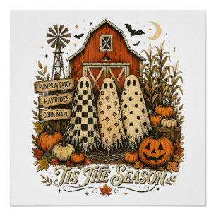 Tis The Season Fall Autumn Halloween Ghosts Poster