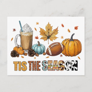 Tis the season fall time with Football and Coffee Postcard