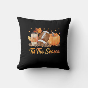 Tis The Season Football Fall Season Football Pumpk Throw Pillow