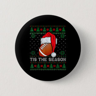 Tis The Season Football Funny Christmas Santa Hat 2 Inch Round Button