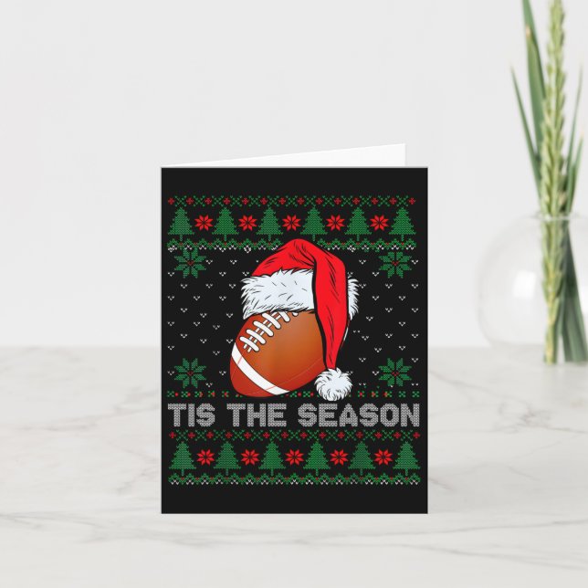 Tis The Season Football Funny Christmas Santa Hat  Card (Front)
