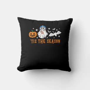 Tis The Season Football Halloween Spooky Pumpkin Throw Pillow