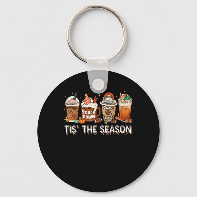 Tis The Season Football Pumpkin Spice Halloween Fa Keychain (Front)