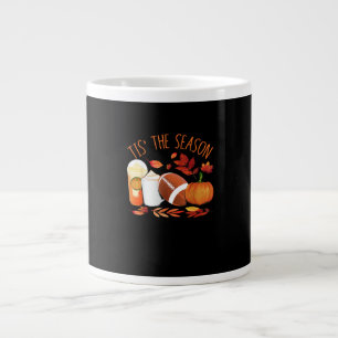 Tis The Season Football Pumpkin Thanksgiving Athle Large Coffee Mug