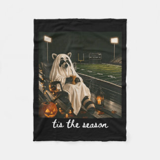 Tis The Season Football Raccoon Ghost Halloween Fleece Blanket