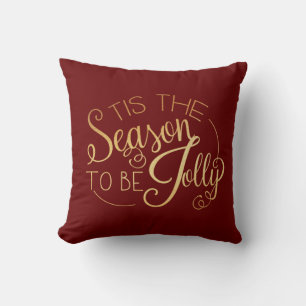 ‘‘Tis the Season” Gold Script Red Fancy Eleg Throw Pillow