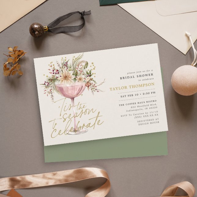 Tis the Season Green Moss Winter Bridal Shower  Invitation (Creator Uploaded)