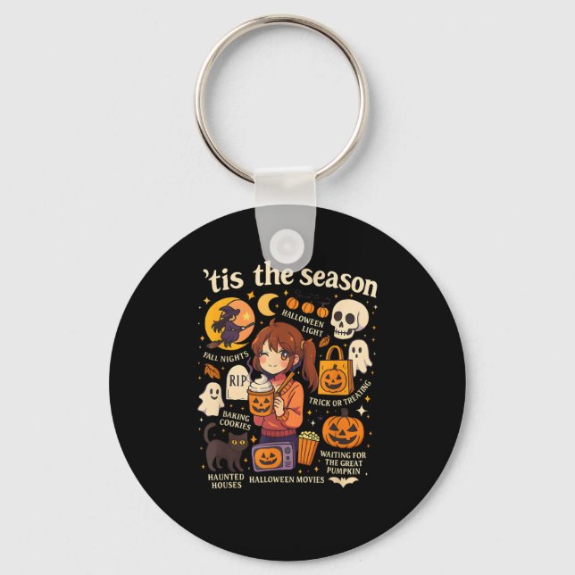 Tis The Season Halloween Anime Icons Fall Design Keychain (Front)