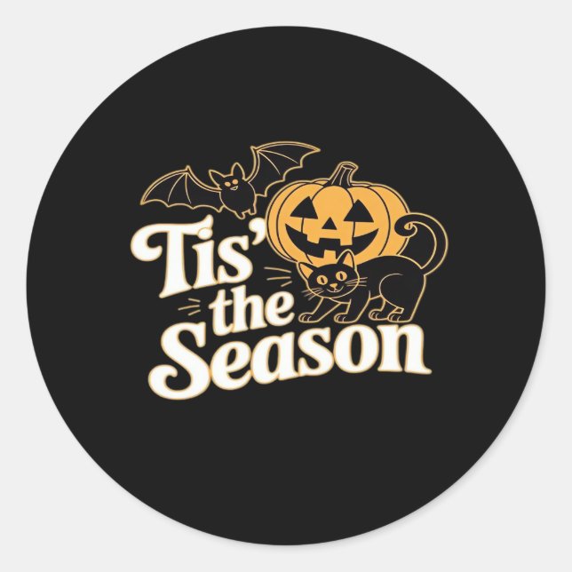 Tis The Season Halloween Bats Pumpkin Fall Funny C Classic Round Sticker (Front)