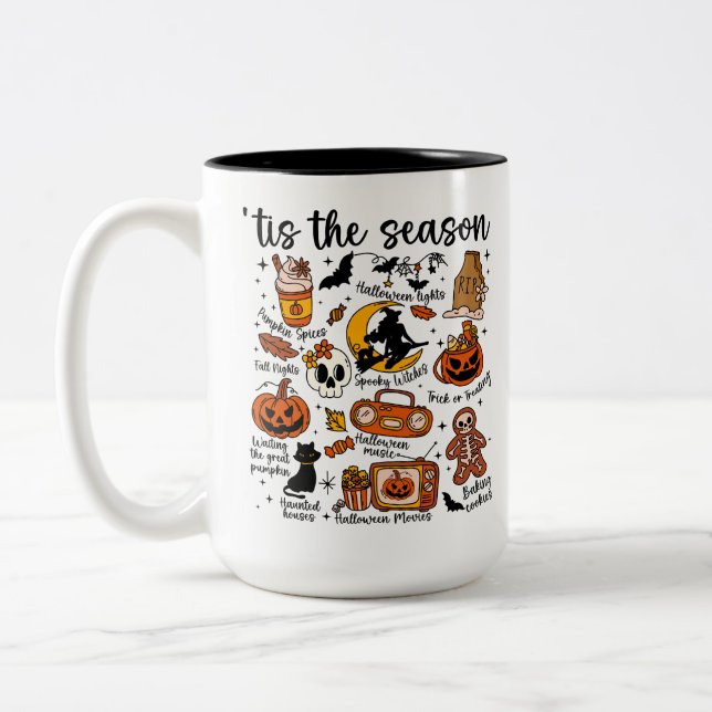 Tis the Season Halloween Doodles – Cute Spooky  Two-Tone Coffee Mug (Left)