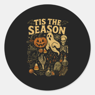 Tis the season halloween retro ghost pumpkin witch classic round sticker