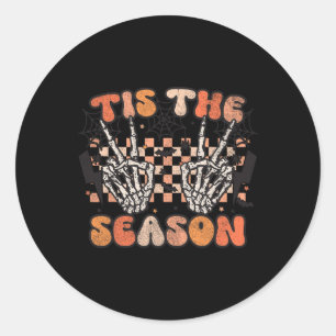 Tis The Season Halloween Skeleton Costume Retro Gr Classic Round Sticker