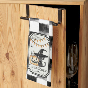 "Tis The Season Happy Halloween Chequerboard Kitchen Towel