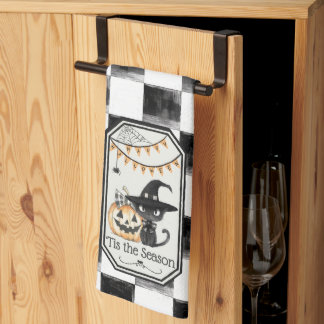 "Tis The Season Happy Halloween Chequerboard Kitchen Towel