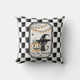 "Tis The Season Happy Halloween Chequerboard Throw Pillow