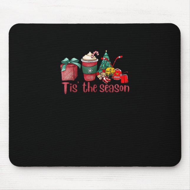 Tis The Season Hockey Christmas Coffee Santa Mouse Pad (Front)