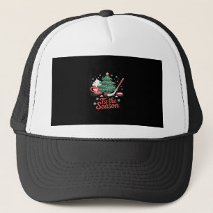 Tis The Season Hockey Coffee Tree Hockey Christmas Trucker Hat