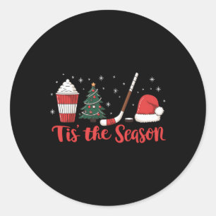 Tis The Season Hockey Coffee Xmas Tree Ice Hockey Classic Round Sticker