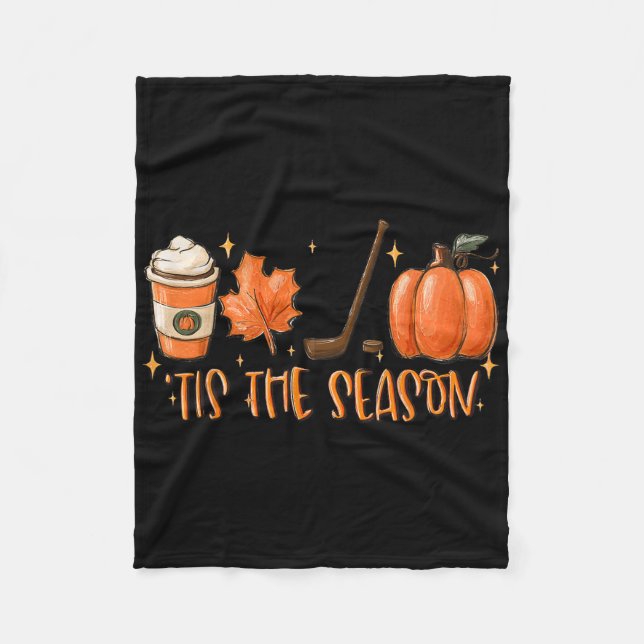 Tis The Season Hockey Latte Leaves Hello Pumpkin H Fleece Blanket (Front)