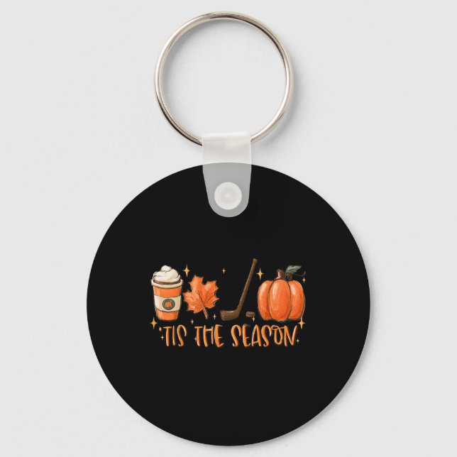 Tis The Season Hockey Latte Leaves Hello Pumpkin H Keychain (Front)