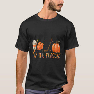 Tis The Season Hockey Latte Leaves Hello Pumpkin H T-Shirt