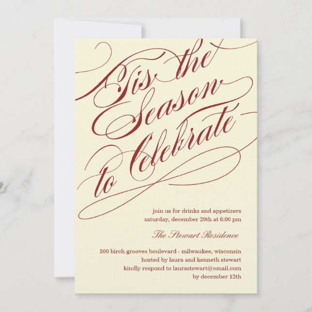 Tis The Season Holiday Party Invitations - Red (Front)
