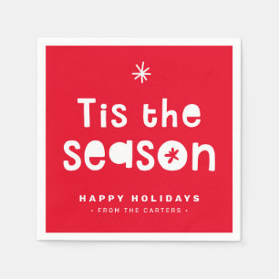 TIS THE SEASON HOLIDAY TREATS fun bold bright red Napkin