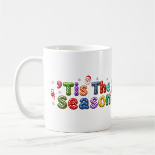 Tis the Season Jeweled Tinsel Santa Polka Dot Coffee Mug