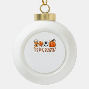 Tis The Season Leaf Latte Autumn Football Ceramic Ball Christmas Ornament
