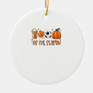 Tis The Season Leaf Latte Autumn Football Ceramic Ornament