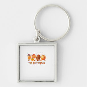 Tis The Season Leopard Football Halloween Fall Keychain