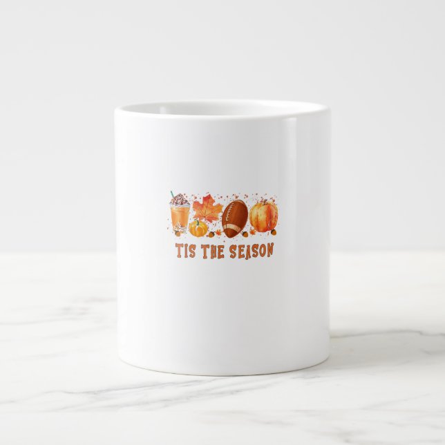 Tis The Season Leopard Football Halloween Fall Large Coffee Mug (Front)