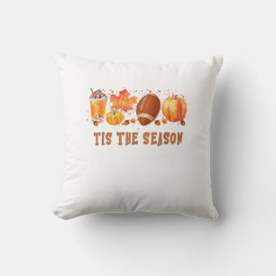 Tis The Season Leopard Football Halloween Fall Throw Pillow