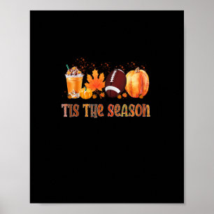 Tis The Season Leopard Pumpkin Football Halloween  Poster