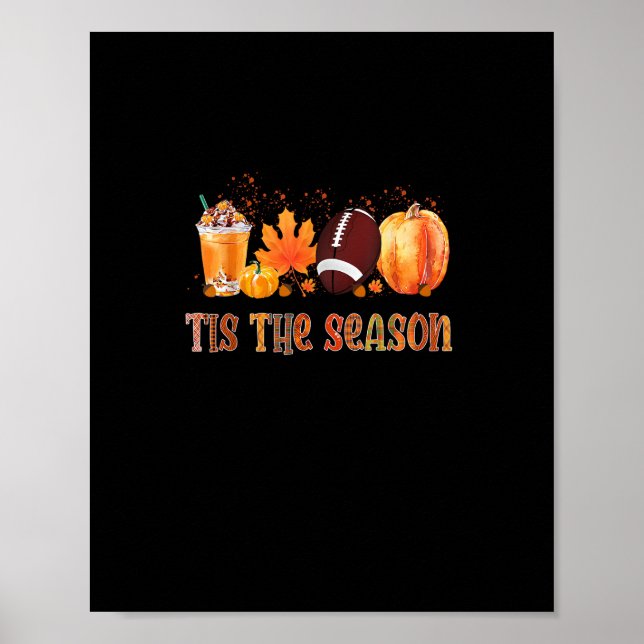 Tis The Season Leopard Pumpkin Football Halloween  Poster (Front)