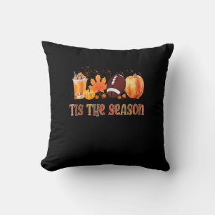 Tis The Season Leopard Pumpkin Football Halloween  Throw Pillow