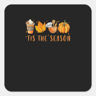 Tis The Season Lunch Lady Pumpkin Spice Fall Leave Square Sticker