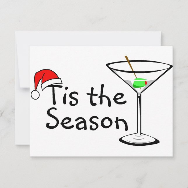 Tis The Season Martini Drink Christmas Holiday Card (Front)