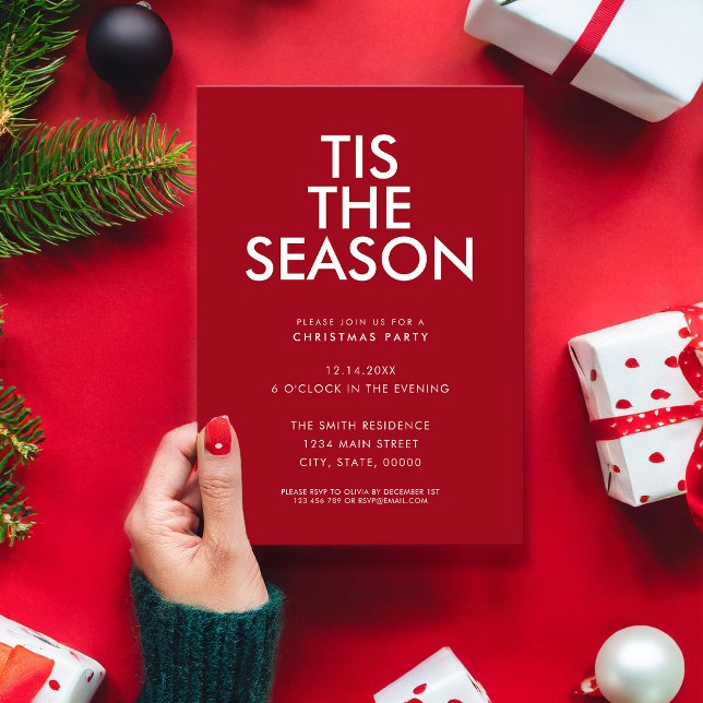 Tis The Season Modern Minimalist Christmas Party Invitation (Creator Uploaded)