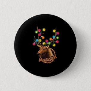 Tis The Season Mounted Reindeer With Christmas Lig 2 Inch Round Button