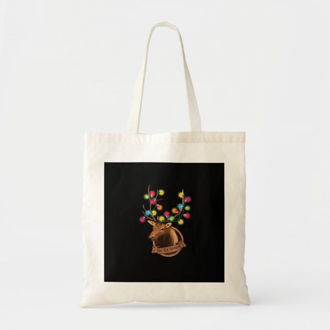 Tis The Season Mounted Reindeer With Christmas Lig Tote Bag (Front)