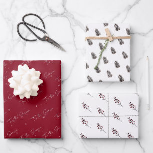 'Tis The Season Pinecone Berry Patterns Wrapping Paper Sheet