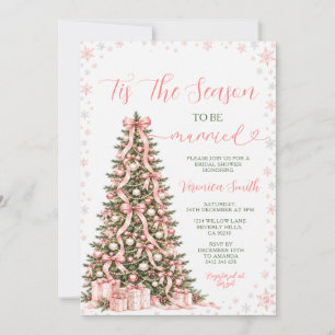 Tis the Season Pink Christmas Bow Bridal Shower Invitation