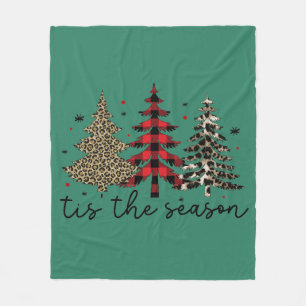 "Tis the Season" Plaid Leopard Christmas Trees Fleece Blanket