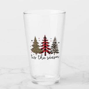 "Tis the Season" Plaid Leopard Christmas Trees Glass