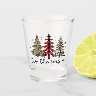 "Tis the Season" Plaid Leopard Christmas Trees Shot Glass