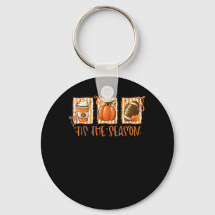 Tis The Season Pumpkin American Football Thanksgiv Keychain