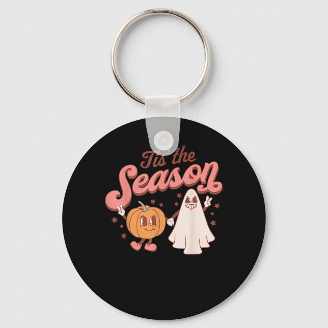 Tis The Season Pumpkin Boo 60s 70s Halloween Costu Keychain (Front)