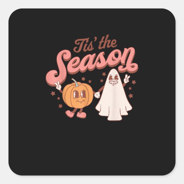 Tis The Season Pumpkin Boo 60s 70s Halloween Costu Square Sticker (Front)